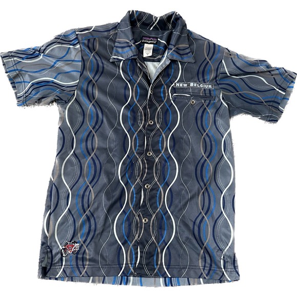 Patagonia New Belgium Fat Tire S/S Polyester Striped Small Button Up Shirt - Picture 1 of 8